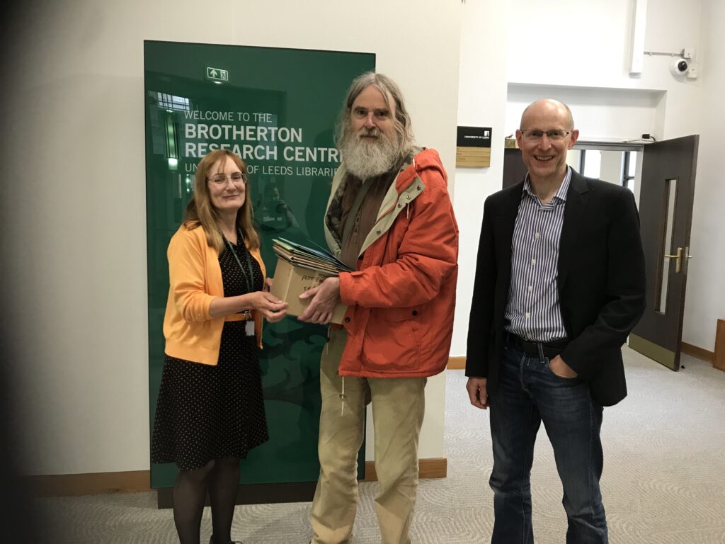 Handover of new Astbury papers by Mr. Bill Astbury to Karen Sayers, Special Collections, Brotherton Library, University of Leeds