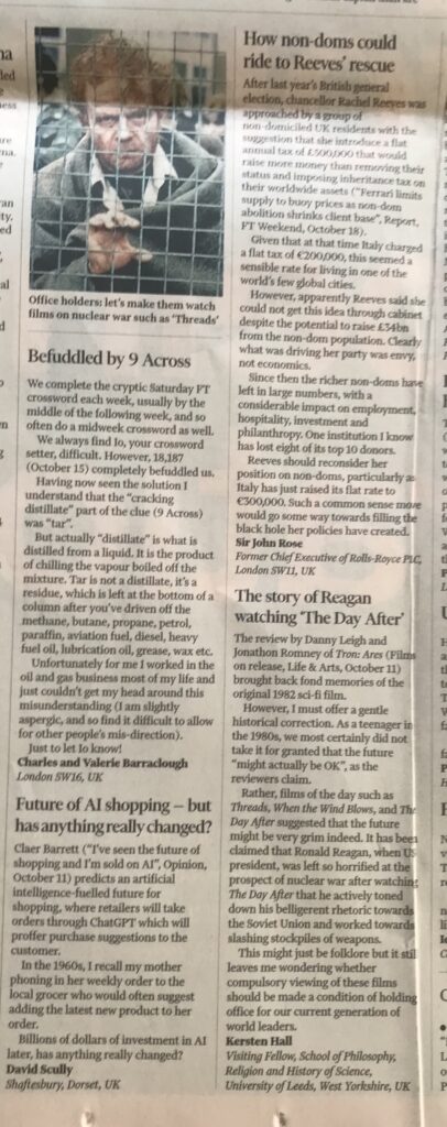 Article from Weekend Financial Times Oct 25th 2025